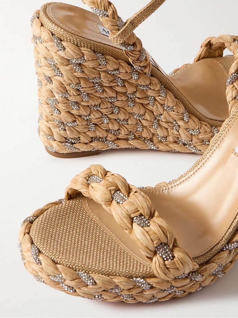 Aquazzura Costiera 120 crystal-embellished raffia wedge sandals $995 39.5